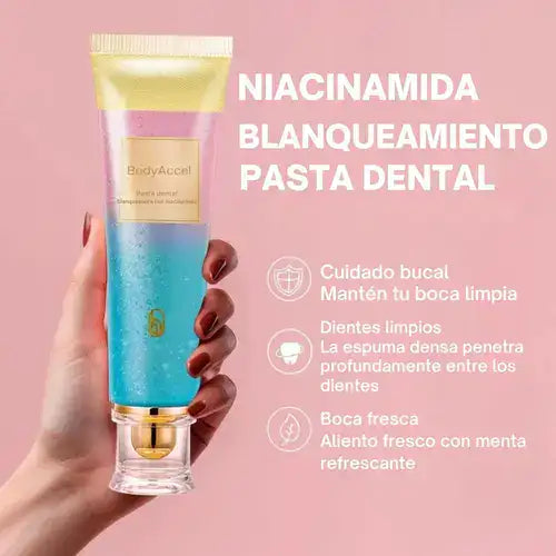 Pasta dental blanqueadora triple con niacinamida y sin flúor