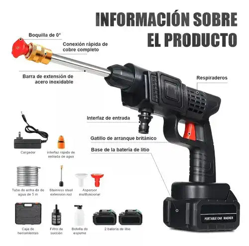 Hidrolavadora Inalámbrica 464 PSI con 2 Baterías + Regadera de Espuma + Maletin de REGALO