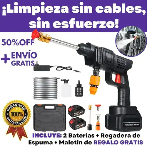Hidrolavadora Inalámbrica 464 PSI con 2 Baterías + Regadera de Espuma + Maletin de REGALO