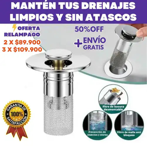 Filtro Pro. Tapón para drenaje. La Solución Rápida para Evitar Olores y Residuos en tu Casa