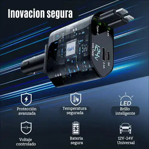 Cargador 4 en 1 para Carro 120W DE 0 A 100% en 30 min + REGALO digital GRATIS
