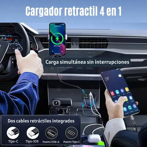 Cargador 4 en 1 para Carro 120W DE 0 A 100% en 30 min + REGALO digital GRATIS