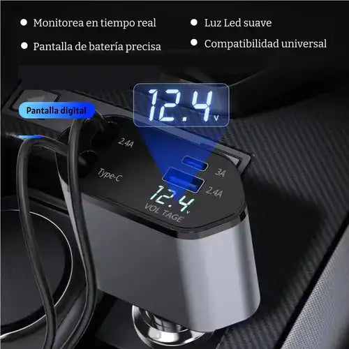 Cargador 4 en 1 para Carro 120W DE 0 A 100% en 30 min + REGALO digital GRATIS