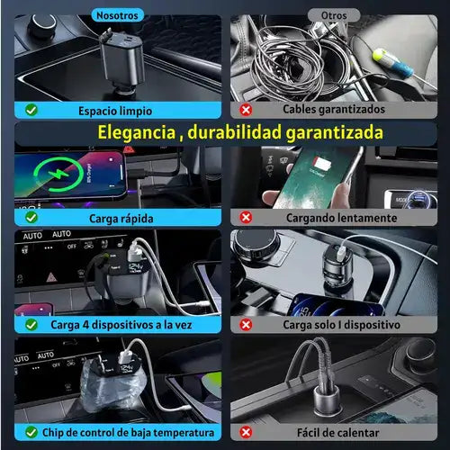 Cargador 4 en 1 para Carro 120W DE 0 A 100% en 30 min + REGALO digital GRATIS