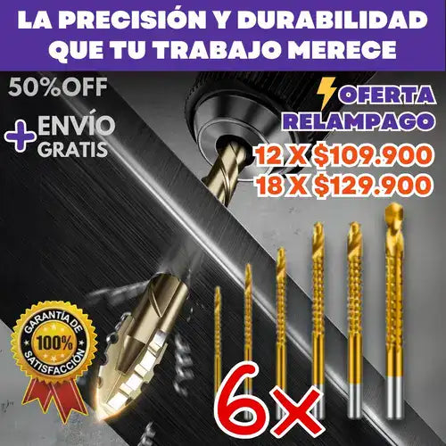 Juego De 6 Brocas Premium + REGALO Digital GRATIS. TaladroPro Titanio.