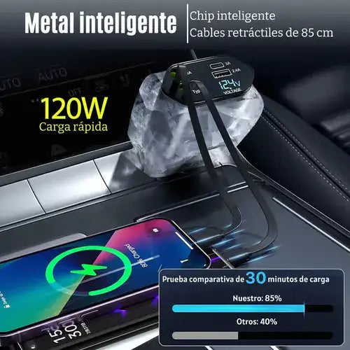 Cargador 4 en 1 para Carro 120W DE 0 A 100% en 30 min + REGALO digital GRATIS