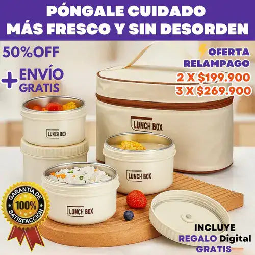 Set X4: porta-comidas + lonchera térmica + REGALO Digital GRATIS