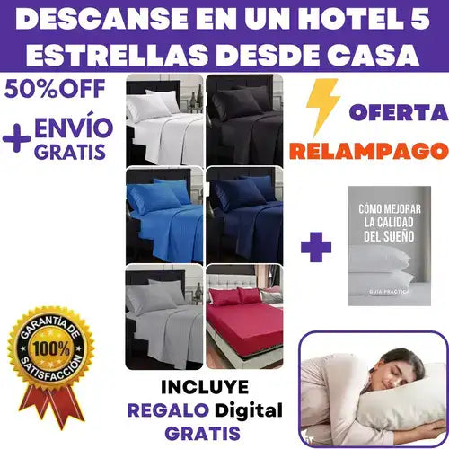 SET X4 Sábanas Tela Premium 600 Hilos para un Sueño Perfecto + REGALO digital INCLUIDO