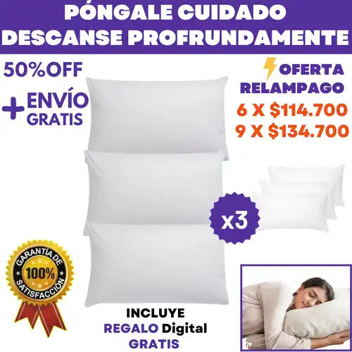 SET X3 Almohadas de Fibra Siliconada + REGALO digital INCLUIDO