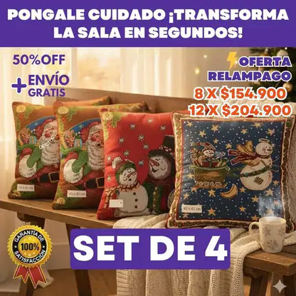 SET DE 4 Fundas Navideñas Premium — ¡Transforma tu sala en segundos!