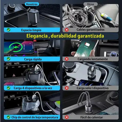 Cargador 4 en 1 para Carro 120W DE 0 A 100% en 30 min + REGALO digital GRATIS