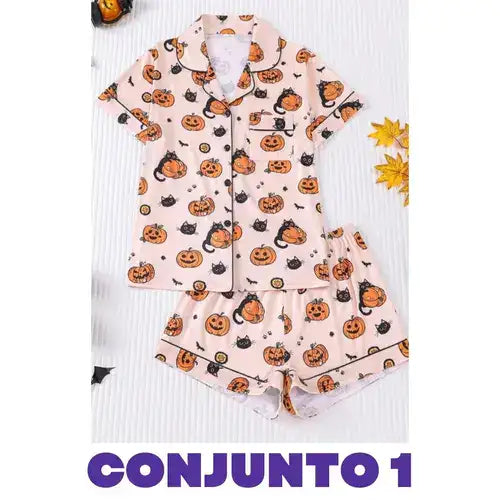Conjunto de Pijama con Estampa de Fantasma y Calabaza + REGALO Digital GRATIS