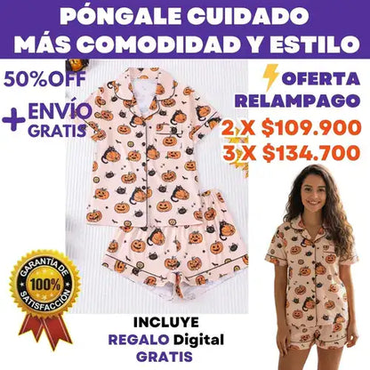 Conjunto de Pijama con Estampa de Fantasma y Calabaza + REGALO Digital GRATIS