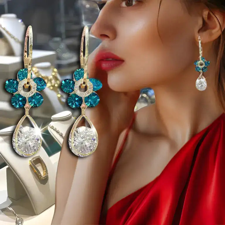 CrystalFlor Pendientes Elegantes de Flor de Cristal